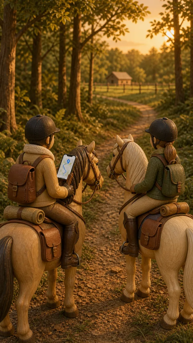 Horse ride through open terrain, the route being recorded