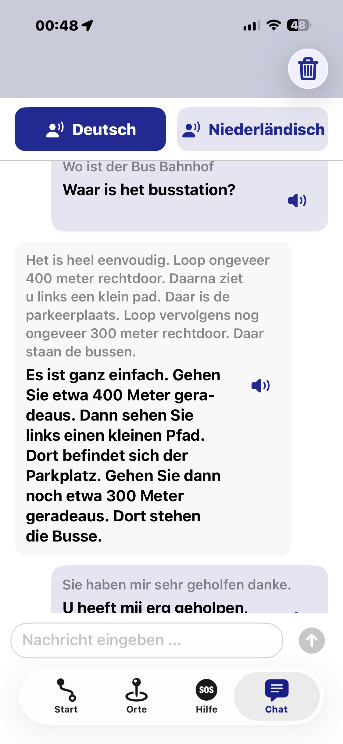 Übersetzungs-Chat in Navigate Back