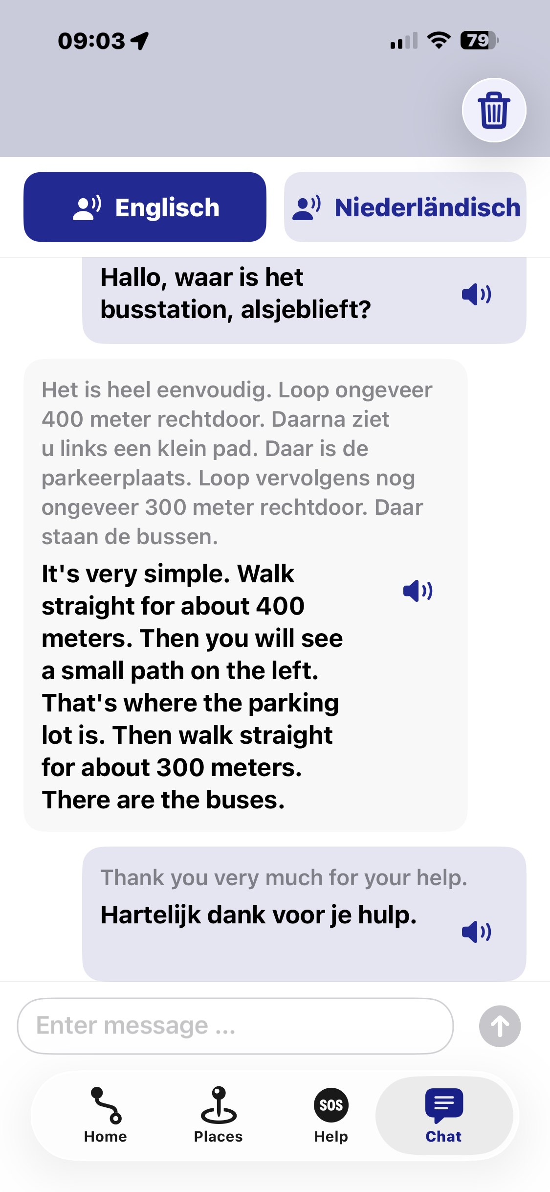 Translation chat in Navigate Back