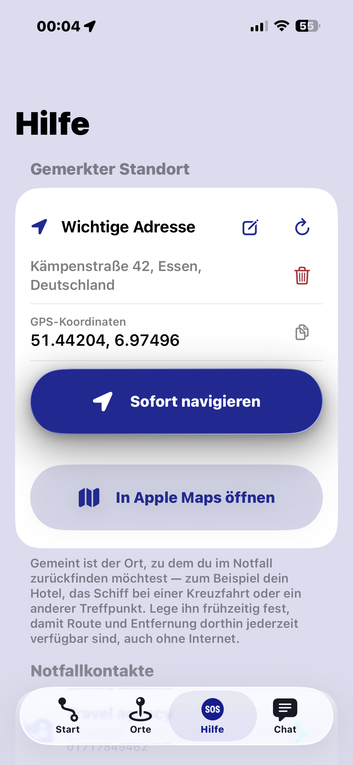 Ausgangspunkt in Navigate Back festlegen