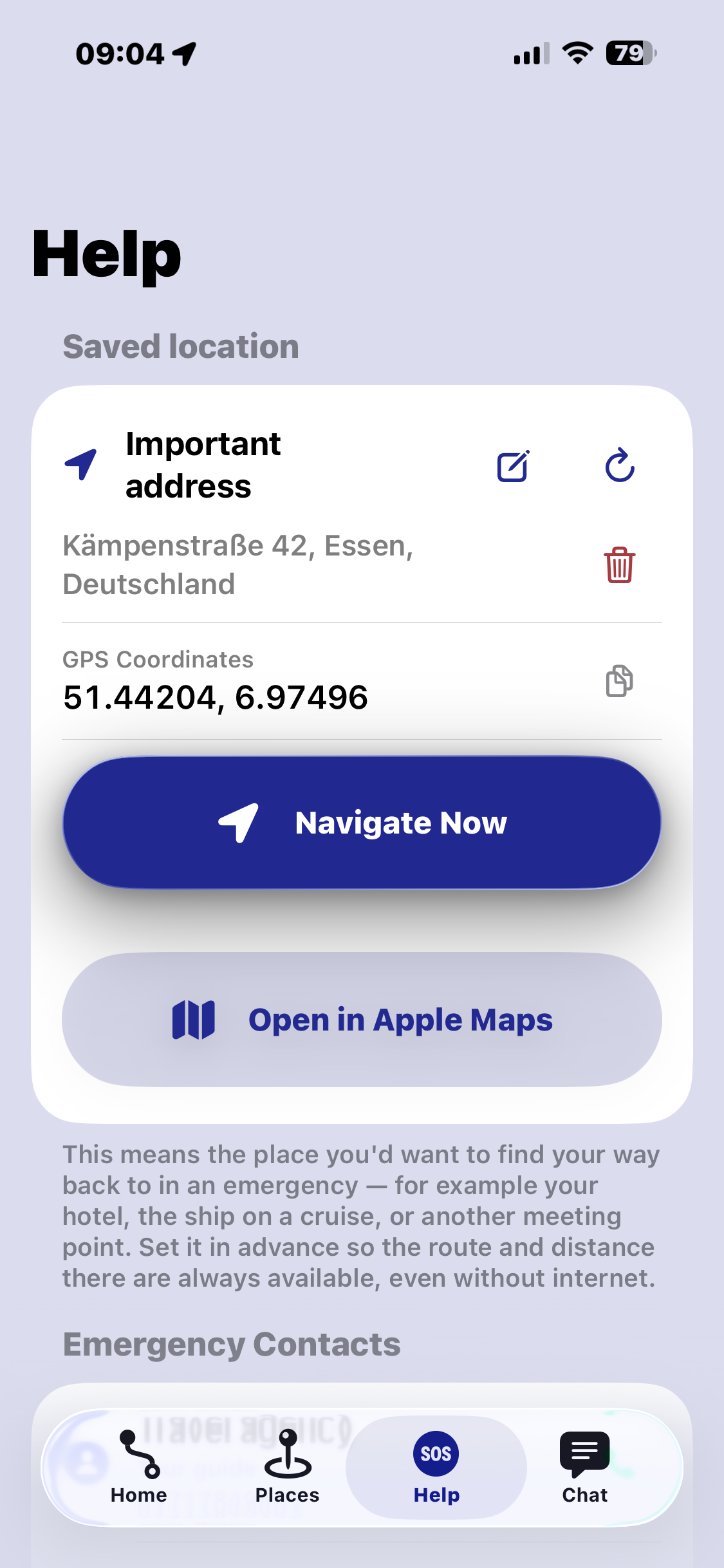 Setting a starting point in Navigate Back