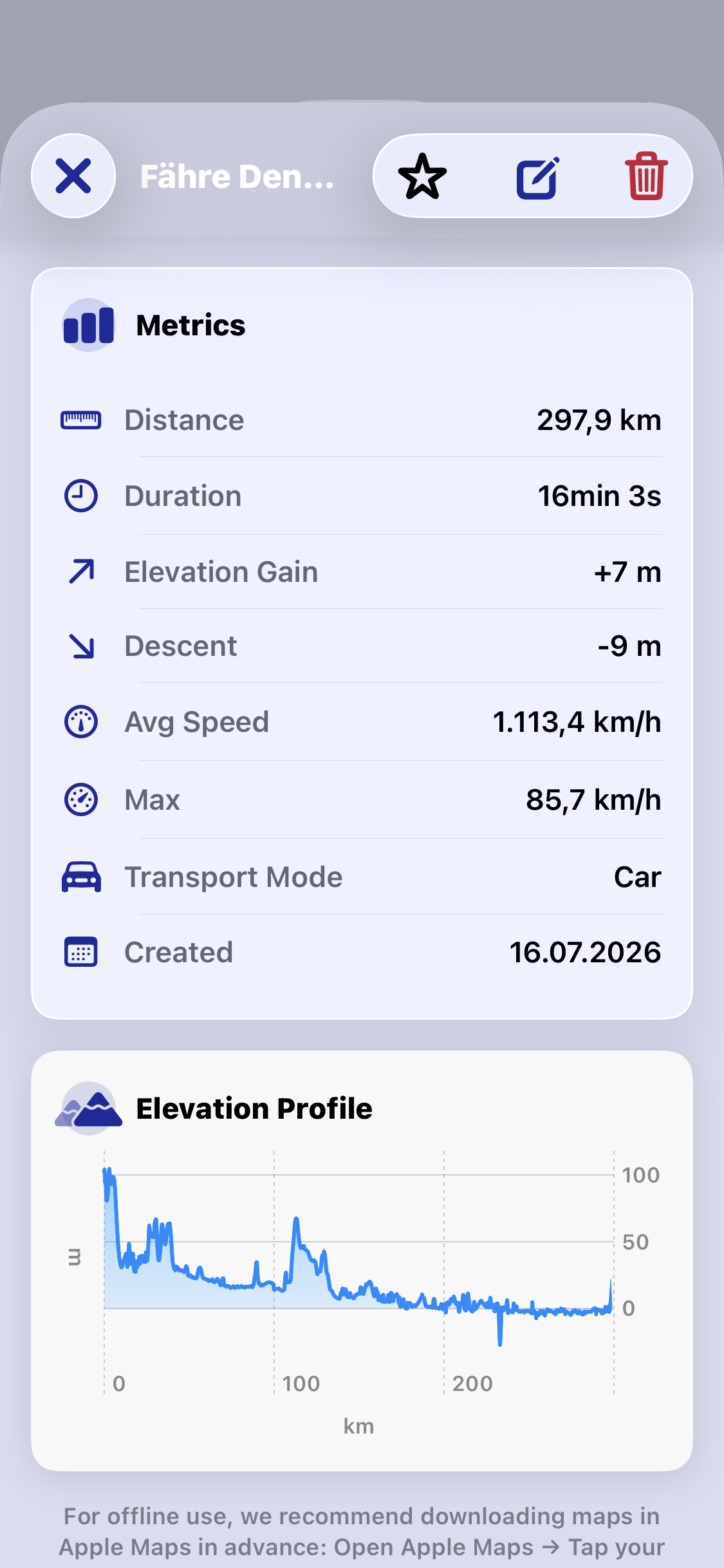 Tour summary after completion