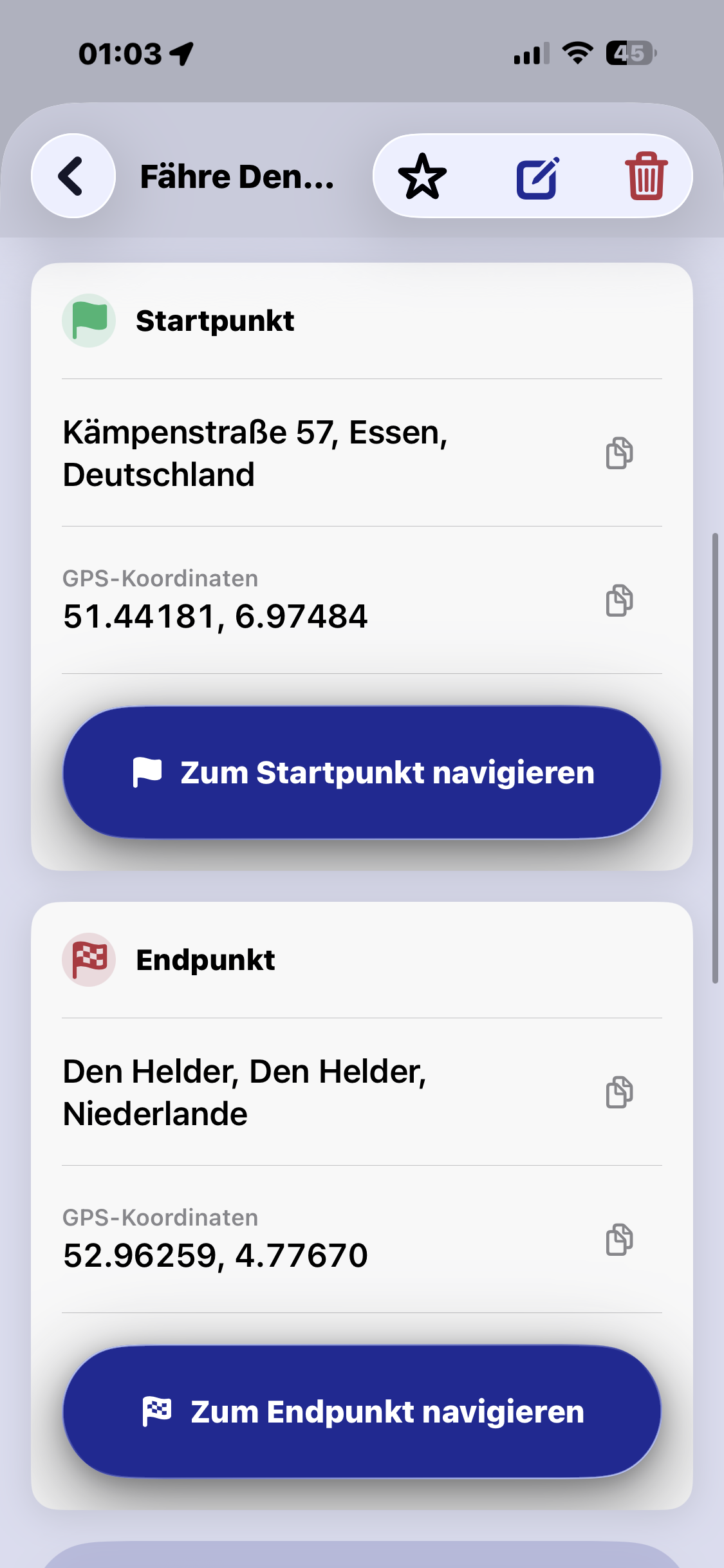 Rückweg anhand der aufgezeichneten Spur