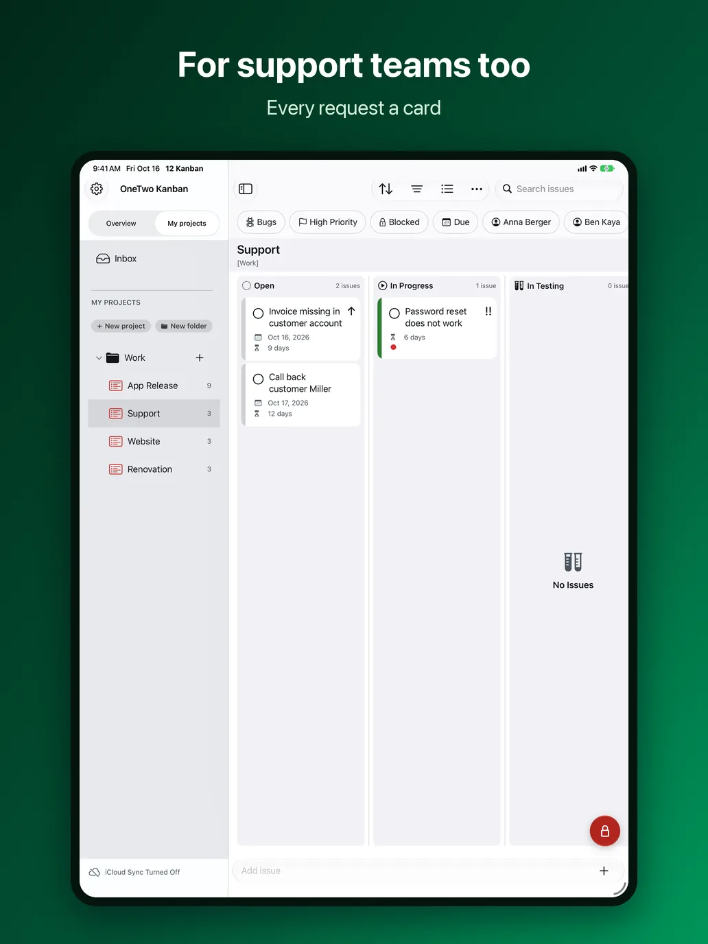 OneTwo Kanban on the iPad, Image 2 of 10: For support teams too