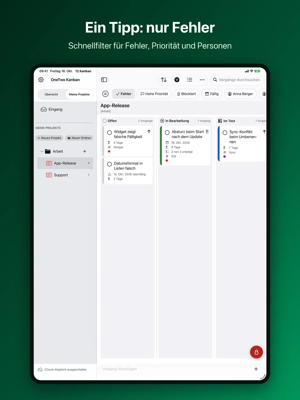 OneTwo Kanban auf dem iPad, Bild 3 von 10: Ein Tipp: nur Fehler