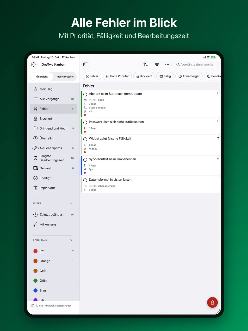 OneTwo Kanban auf dem iPad, Bild 6 von 10: Alle Fehler im Blick