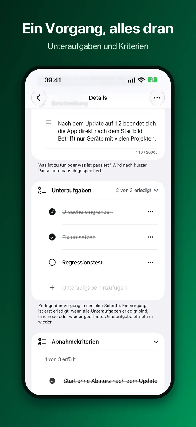 OneTwo Kanban auf dem iPhone, Bild 2 von 10: Ein Vorgang, alles dran