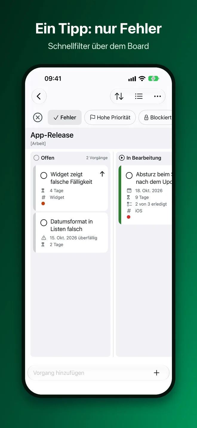 OneTwo Kanban auf dem iPhone, Bild 3 von 10: Ein Tipp: nur Fehler
