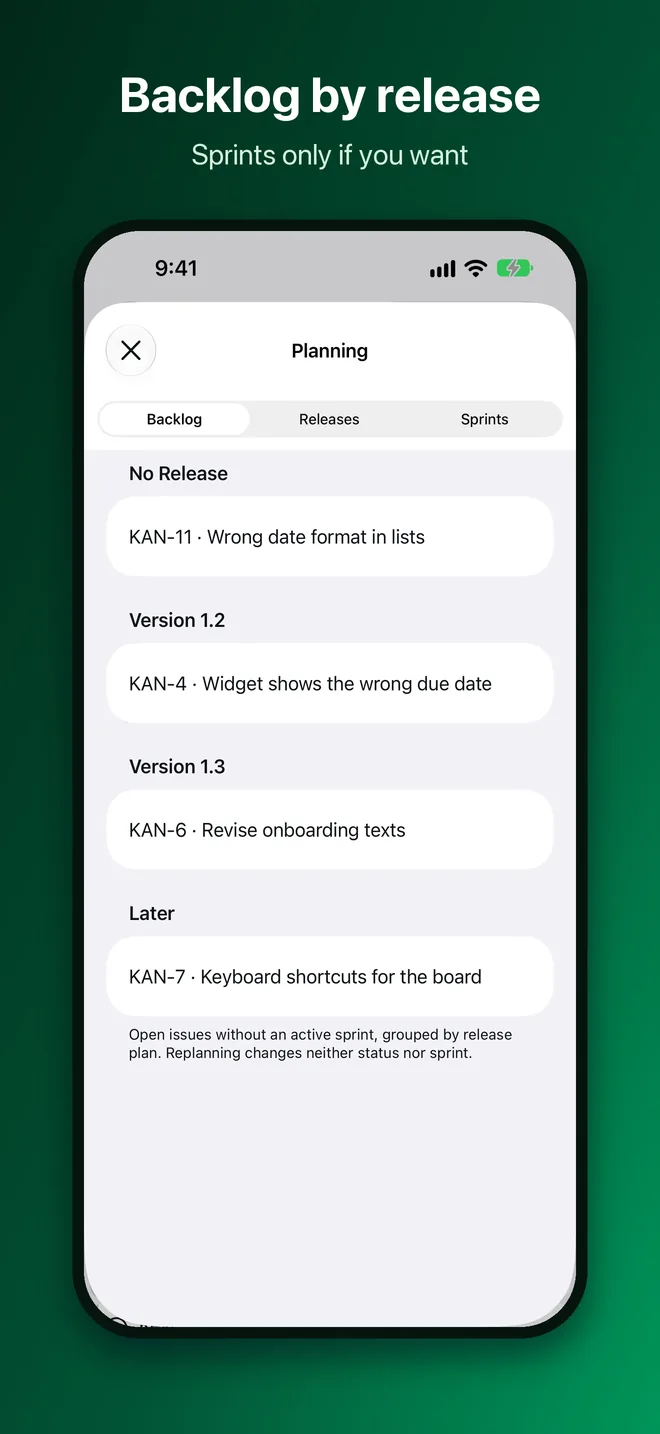 OneTwo Kanban on the iPhone, Image 5 of 10: Backlog by release