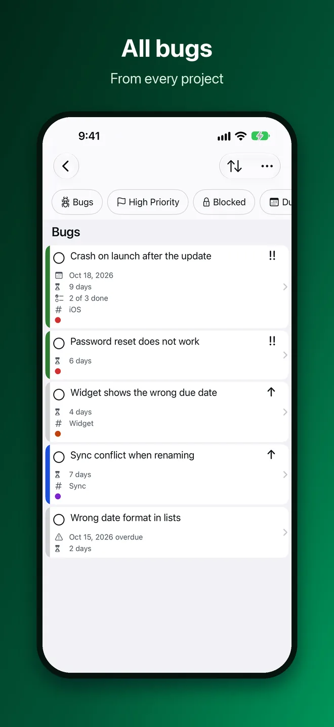 OneTwo Kanban on the iPhone, Image 6 of 10: All bugs