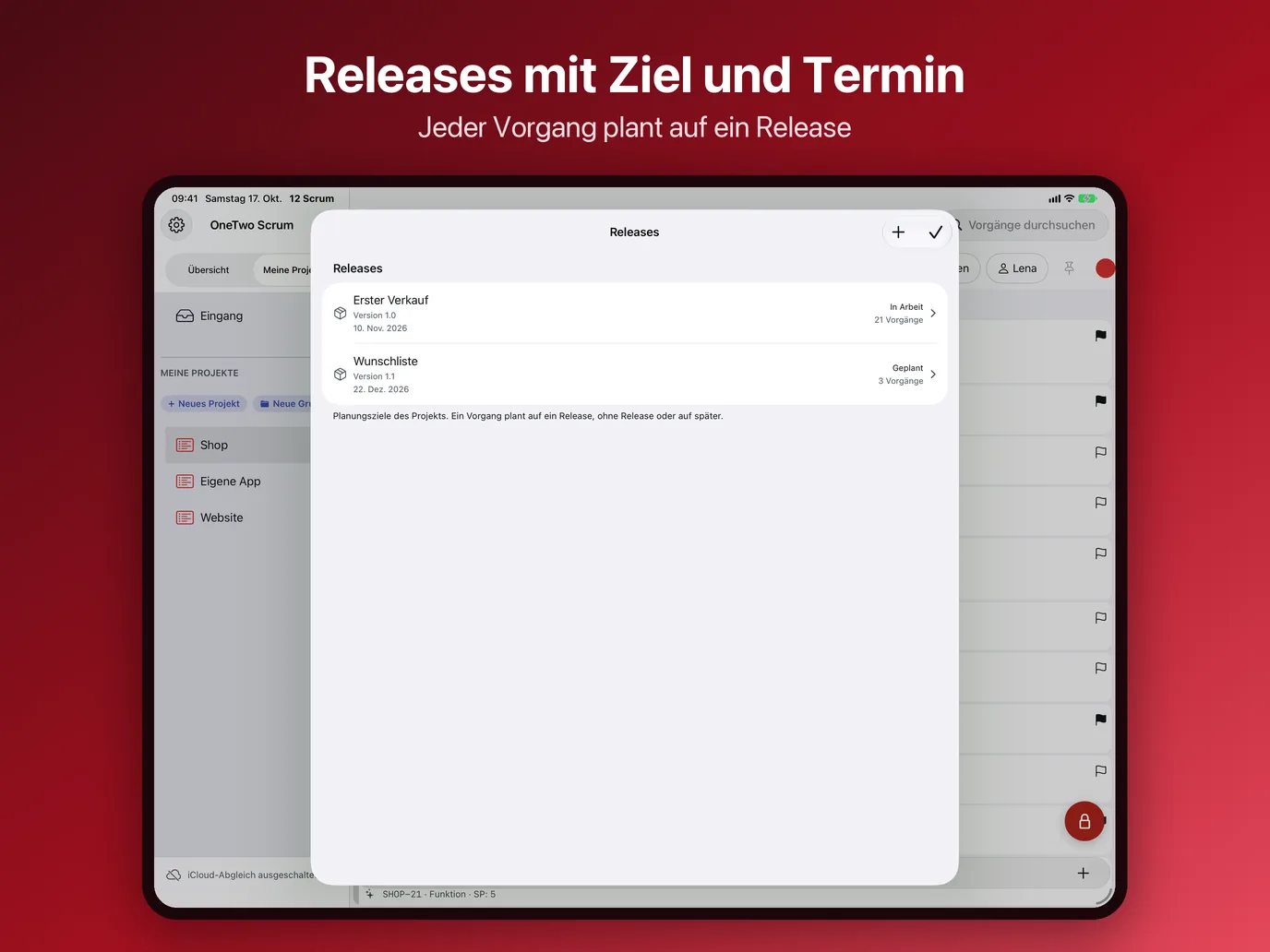 iPad, Bild 7 von 10: Releases mit Ziel und Termin