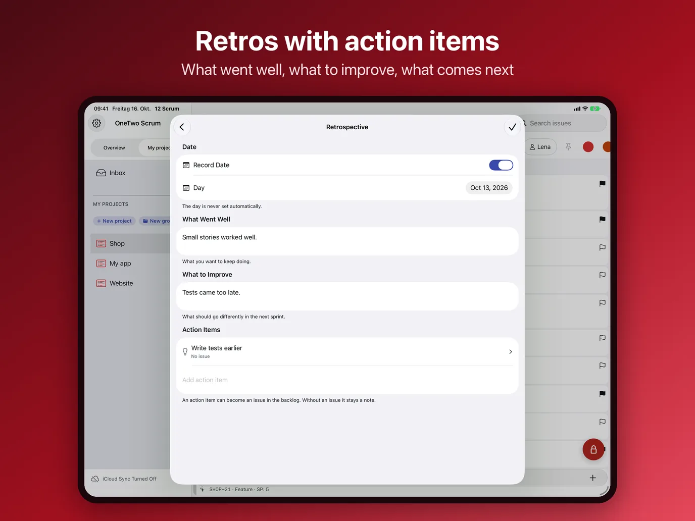 iPad, image 8 of 10: Retros with action items